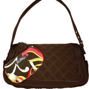 Vera Bradley Espresso Brown Microfiber Quilted Shoulder Bag with Matching Pouch